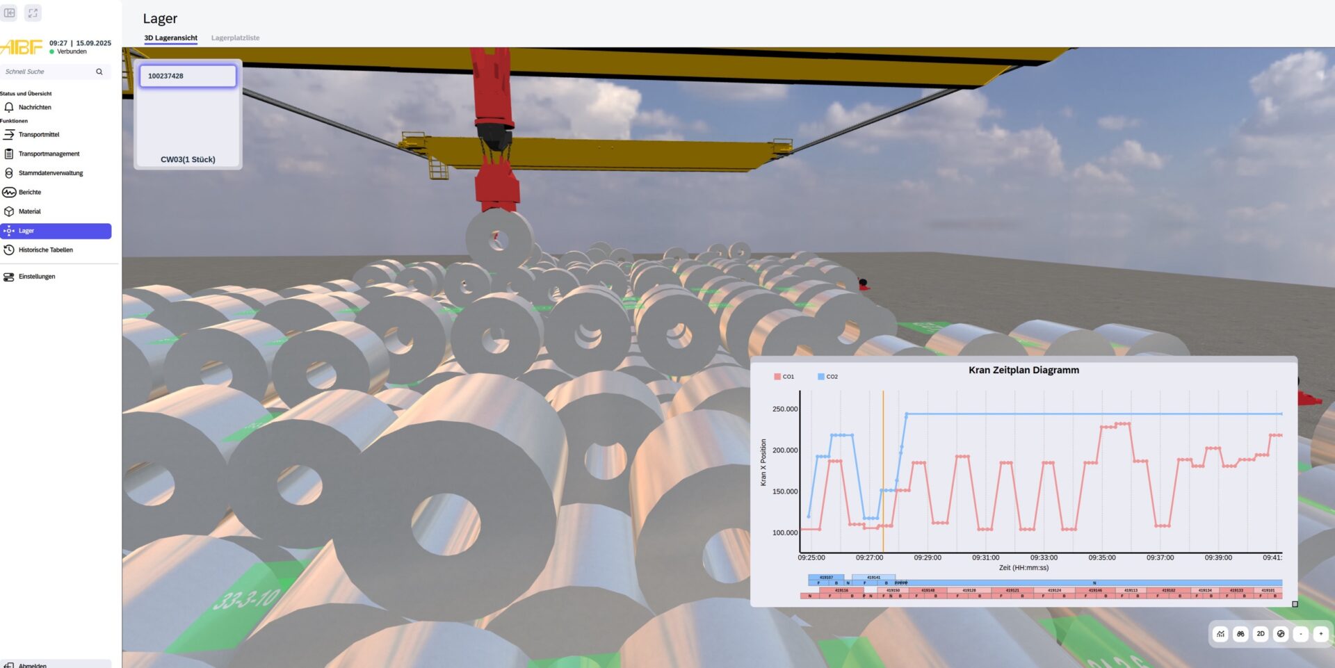 3D Ansicht eines Lager für Stahlcoils - Software für Lagerverwaltung Warehouse Management